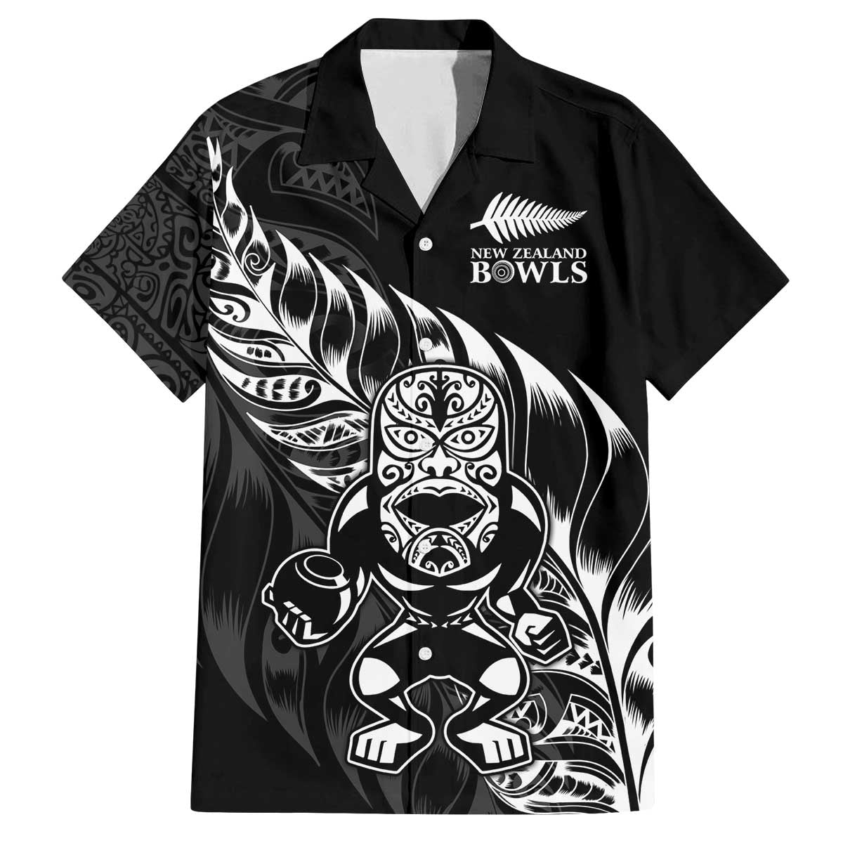New Zealand Lawn Bowls Custom Family Matching Off The Shoulder Long Sleeve Dress and Hawaiian Shirt Black Maori Warrior Tribal Silver Fern - Polynesian Pride