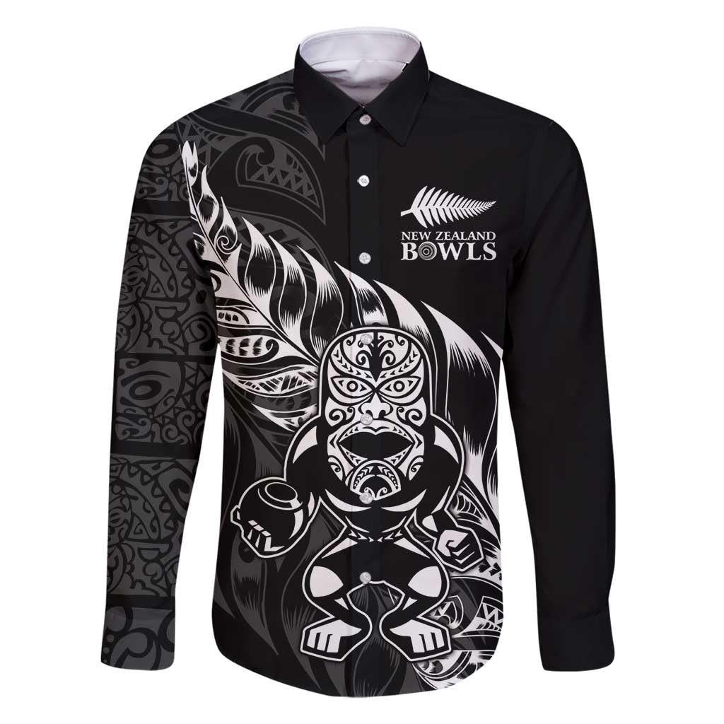 New Zealand Lawn Bowls Custom Family Matching Off Shoulder Short Dress and Hawaiian Shirt Black Maori Warrior Tribal Silver Fern - Polynesian Pride
