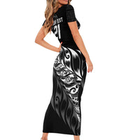 New Zealand Lawn Bowls Custom Family Matching Short Sleeve Bodycon Dress and Hawaiian Shirt Black Maori Warrior Tribal Silver Fern - Polynesian Pride