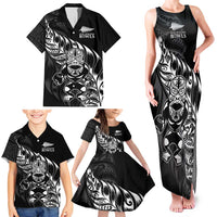 New Zealand Lawn Bowls Custom Family Matching Tank Maxi Dress and Hawaiian Shirt Black Maori Warrior Tribal Silver Fern - Polynesian Pride