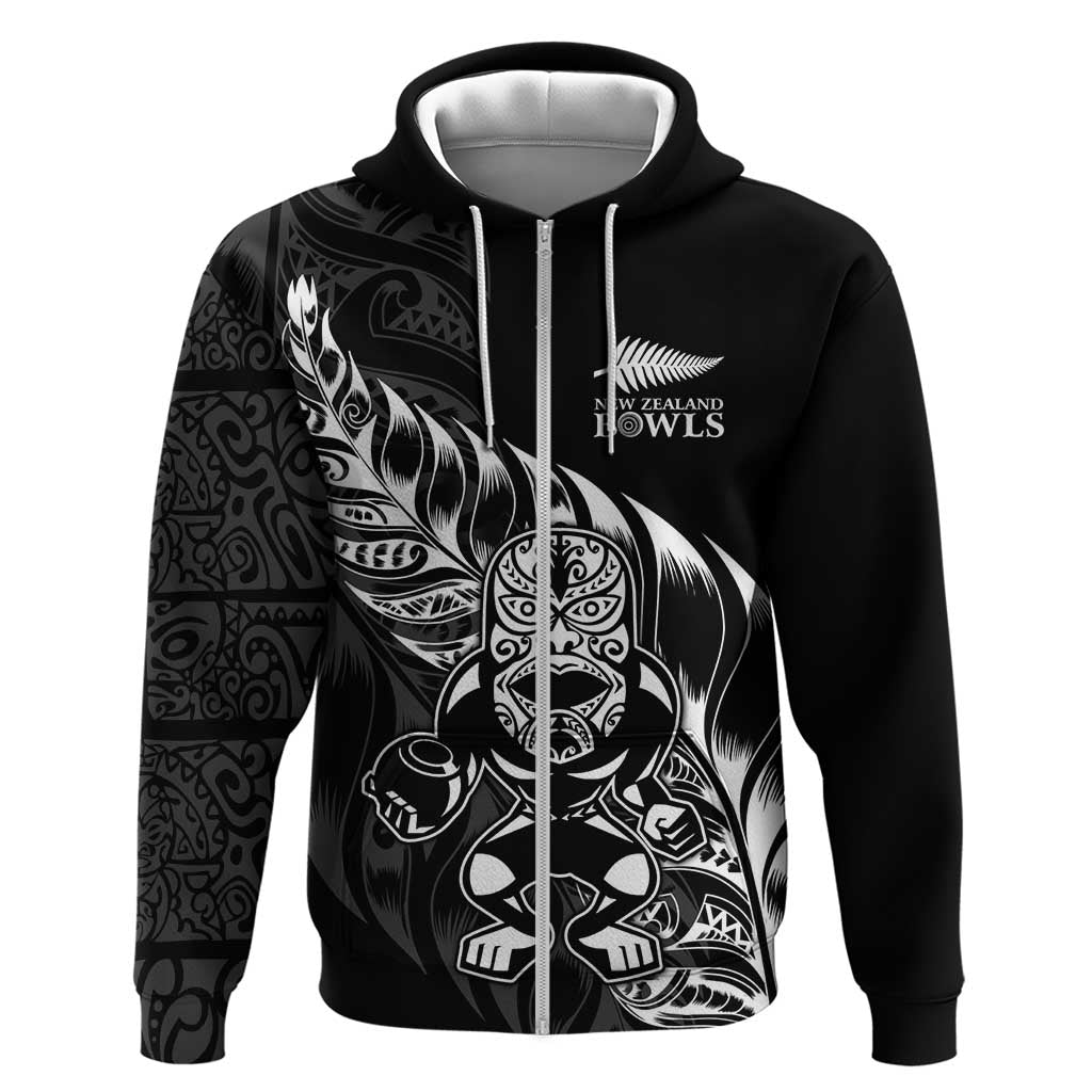New Zealand Lawn Bowls Custom Hoodie Black Maori Warrior Tribal Silver Fern - Polynesian Pride