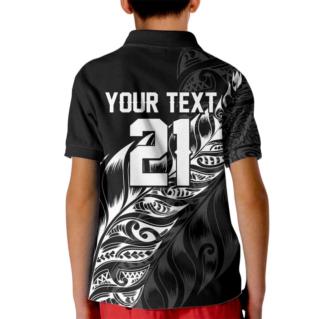 New Zealand Lawn Bowls Custom Kid Polo Shirt Black Maori Warrior Tribal Silver Fern - Polynesian Pride