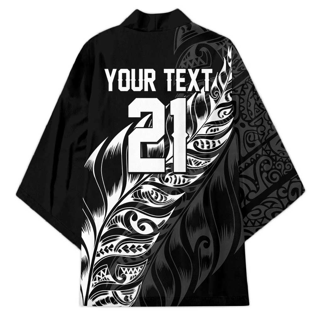 New Zealand Lawn Bowls Custom Kimono Black Maori Warrior Tribal Silver Fern - Polynesian Pride