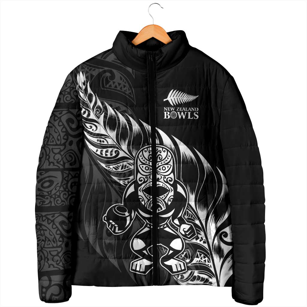 New Zealand Lawn Bowls Custom Padded Jacket Black Maori Warrior Tribal Silver Fern - Polynesian Pride