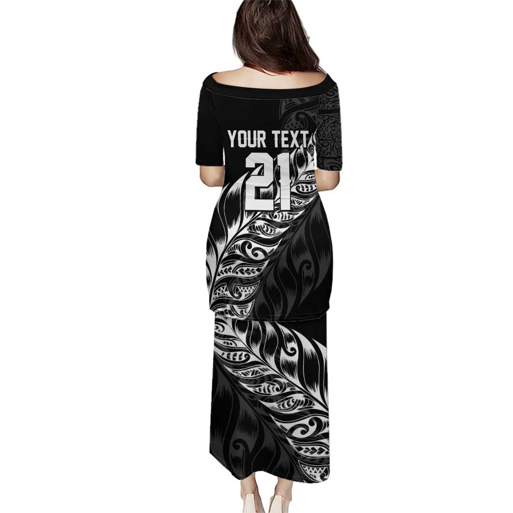 New Zealand Lawn Bowls Custom Puletasi Black Maori Warrior Tribal Silver Fern - Polynesian Pride