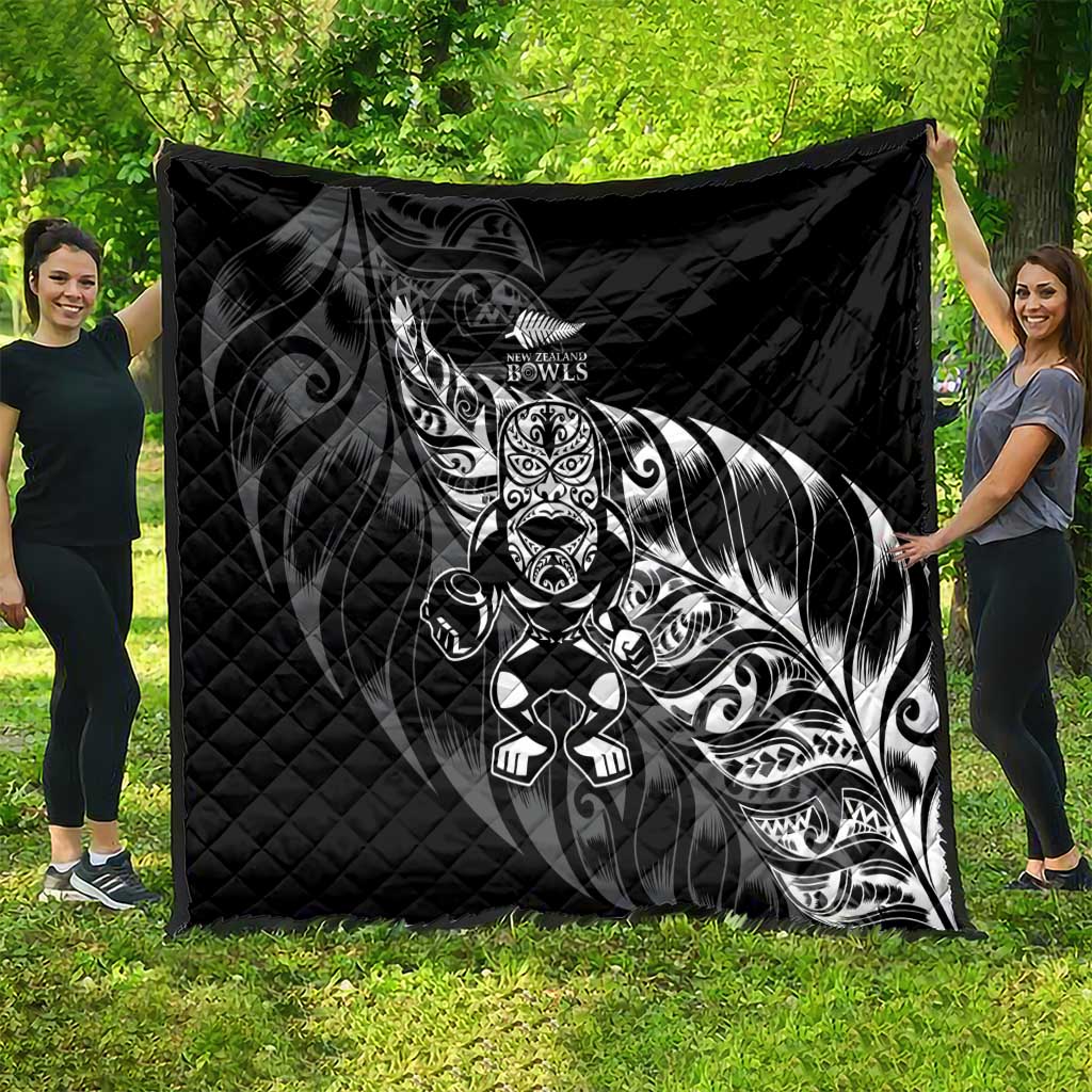 New Zealand Lawn Bowls Quilt Black Maori Warrior Tribal Silver Fern - Polynesian Pride