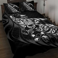 New Zealand Lawn Bowls Quilt Bed Set Black Maori Warrior Tribal Silver Fern - Polynesian Pride
