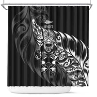 New Zealand Lawn Bowls Shower Curtain Black Maori Warrior Tribal Silver Fern - Polynesian Pride