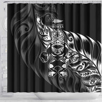 New Zealand Lawn Bowls Shower Curtain Black Maori Warrior Tribal Silver Fern - Polynesian Pride