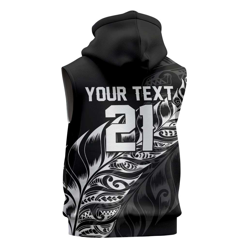 New Zealand Lawn Bowls Custom Sleeveless Hoodie Black Maori Warrior Tribal Silver Fern - Polynesian Pride