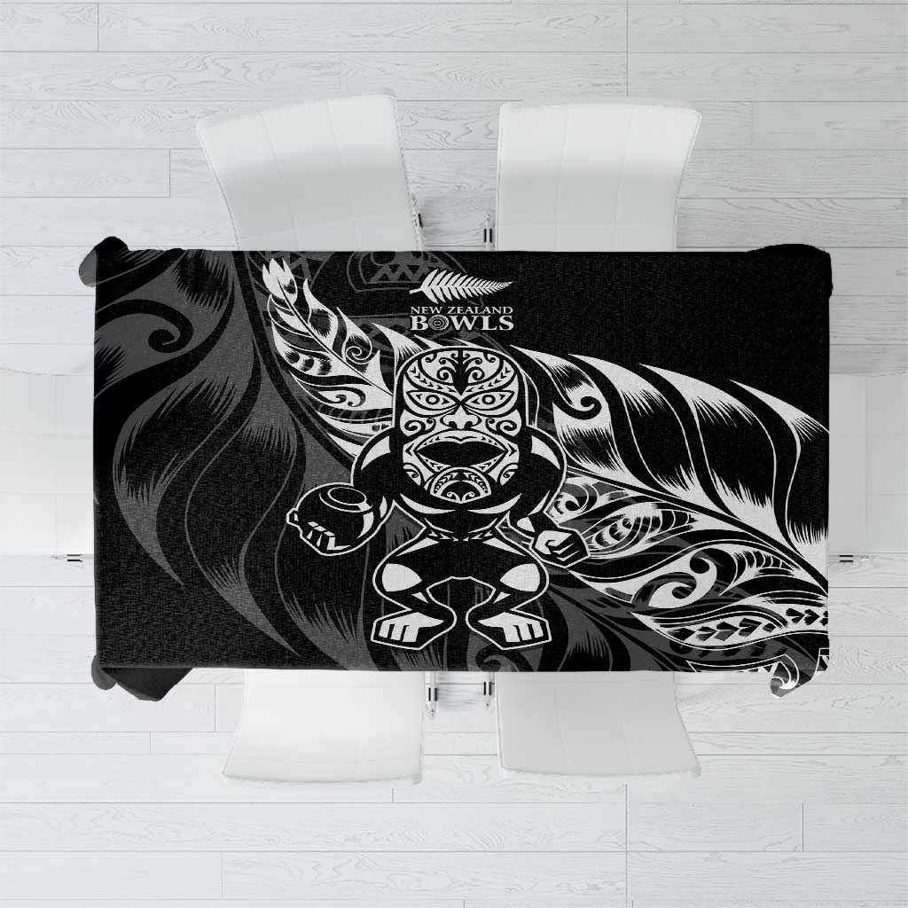 New Zealand Lawn Bowls Tablecloth Black Maori Warrior Tribal Silver Fern - Polynesian Pride