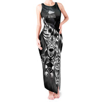New Zealand Lawn Bowls Custom Tank Maxi Dress Black Maori Warrior Tribal Silver Fern - Polynesian Pride