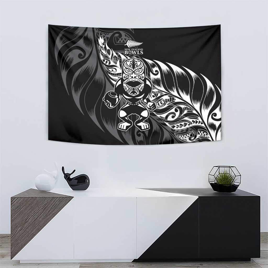New Zealand Lawn Bowls Tapestry Black Maori Warrior Tribal Silver Fern - Polynesian Pride