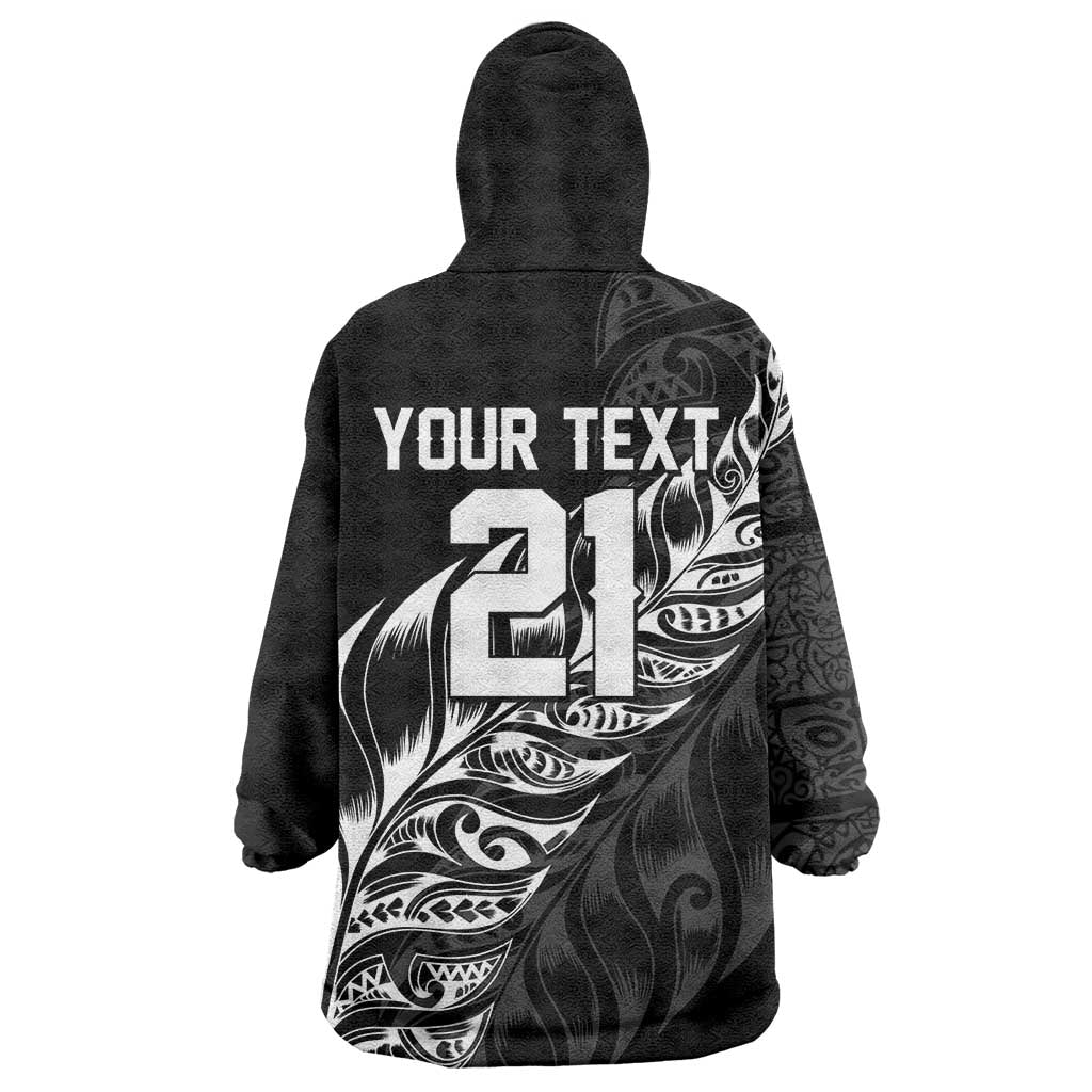 New Zealand Lawn Bowls Custom Wearable Blanket Hoodie Black Maori Warrior Tribal Silver Fern - Polynesian Pride