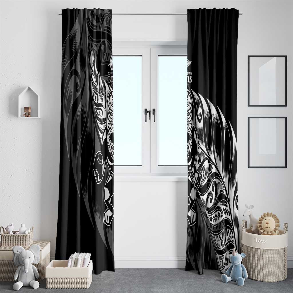 New Zealand Lawn Bowls Window Curtain Black Maori Warrior Tribal Silver Fern - Polynesian Pride