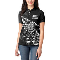 New Zealand Lawn Bowls Custom Women Polo Shirt Black Maori Warrior Tribal Silver Fern - Polynesian Pride