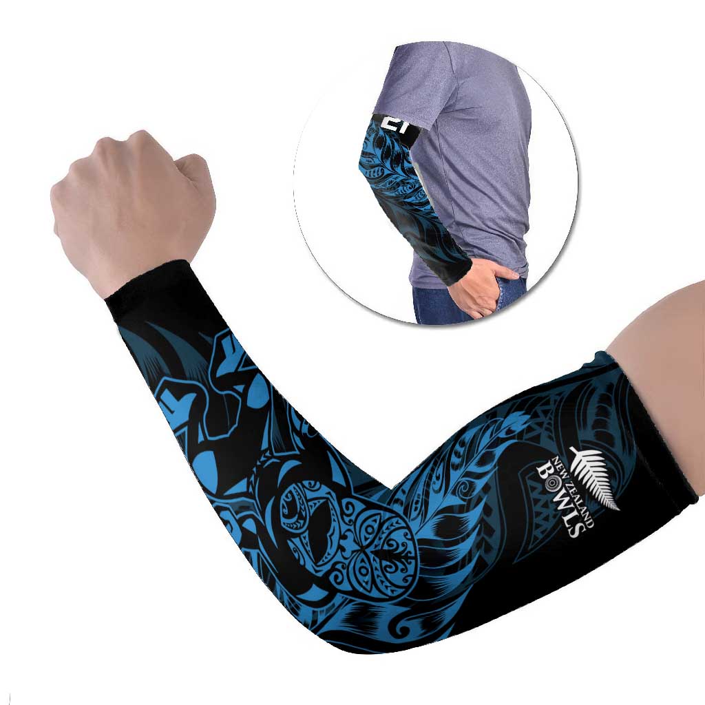 New Zealand Lawn Bowls Custom Arm Sleeves Blue Maori Warrior Tribal Silver Fern - Polynesian Pride