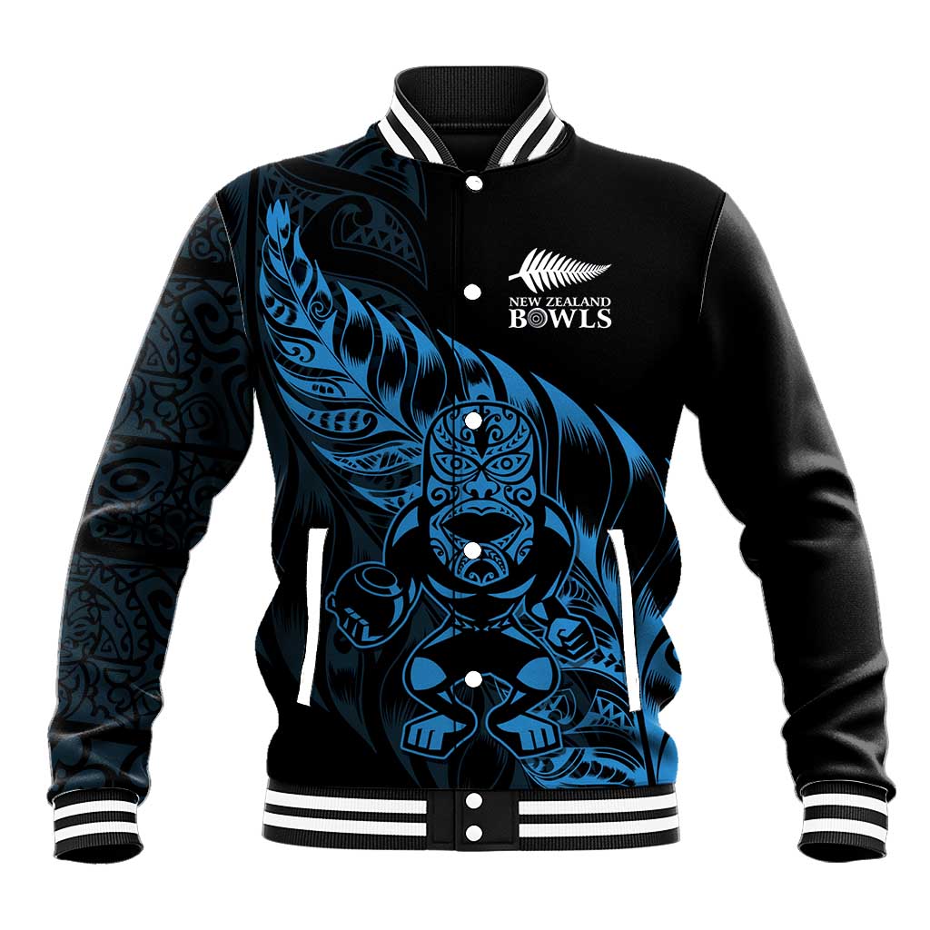 New Zealand Lawn Bowls Custom Baseball Jacket Blue Maori Warrior Tribal Silver Fern - Polynesian Pride