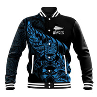 New Zealand Lawn Bowls Custom Baseball Jacket Blue Maori Warrior Tribal Silver Fern - Polynesian Pride