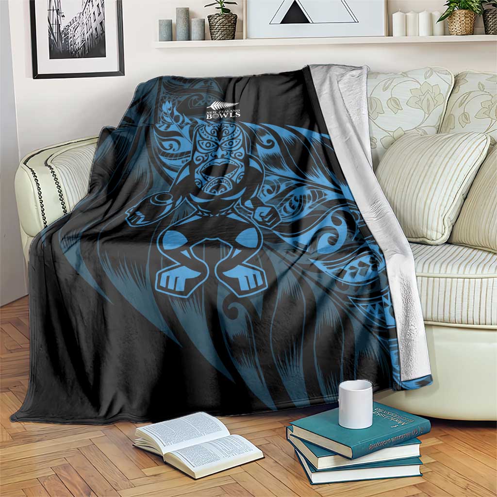 New Zealand Lawn Bowls Blanket Blue Maori Warrior Tribal Silver Fern - Polynesian Pride