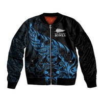 New Zealand Lawn Bowls Custom Bomber Jacket Blue Maori Warrior Tribal Silver Fern - Polynesian Pride