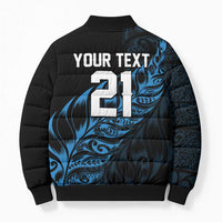 New Zealand Lawn Bowls Custom Bomber Puffer Jacket Blue Maori Warrior Tribal Silver Fern - Polynesian Pride