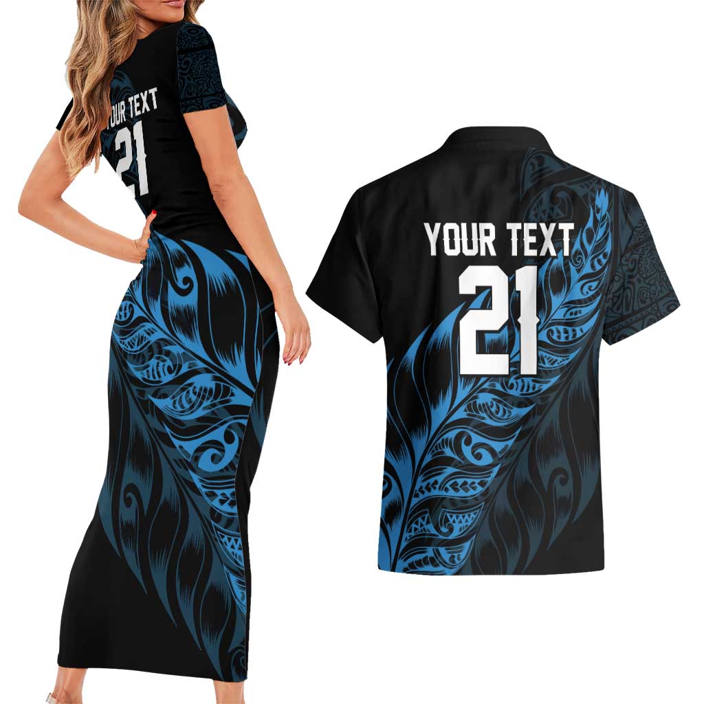 New Zealand Lawn Bowls Custom Couples Matching Short Sleeve Bodycon Dress and Hawaiian Shirt Blue Maori Warrior Tribal Silver Fern - Polynesian Pride
