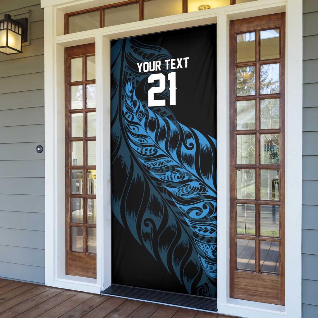 New Zealand Lawn Bowls Custom Door Cover Blue Maori Warrior Tribal Silver Fern - Polynesian Pride