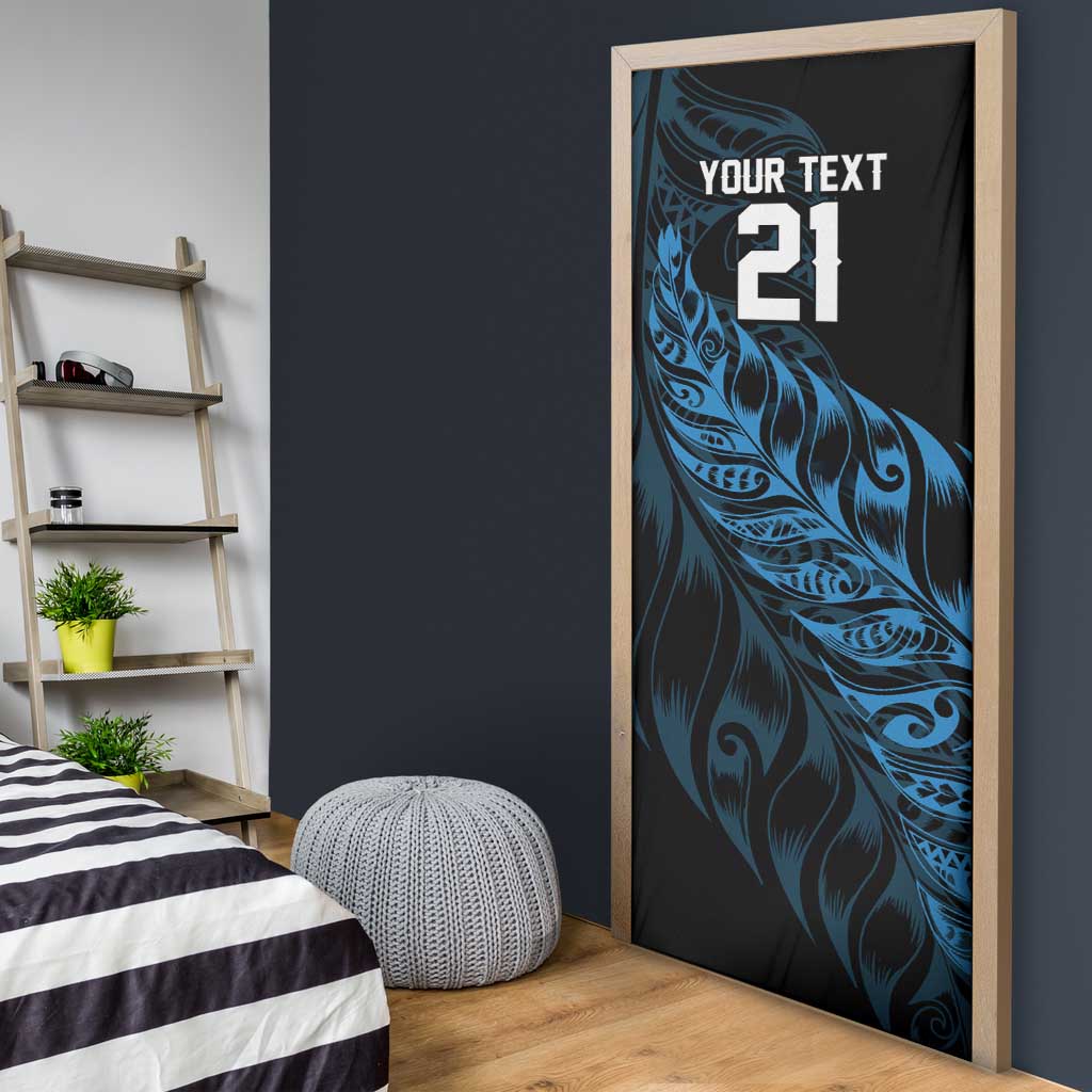 New Zealand Lawn Bowls Custom Door Cover Blue Maori Warrior Tribal Silver Fern - Polynesian Pride