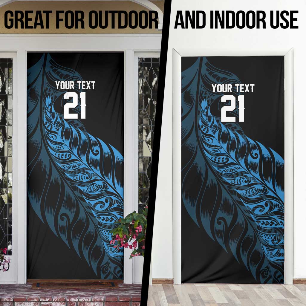 New Zealand Lawn Bowls Custom Door Cover Blue Maori Warrior Tribal Silver Fern - Polynesian Pride