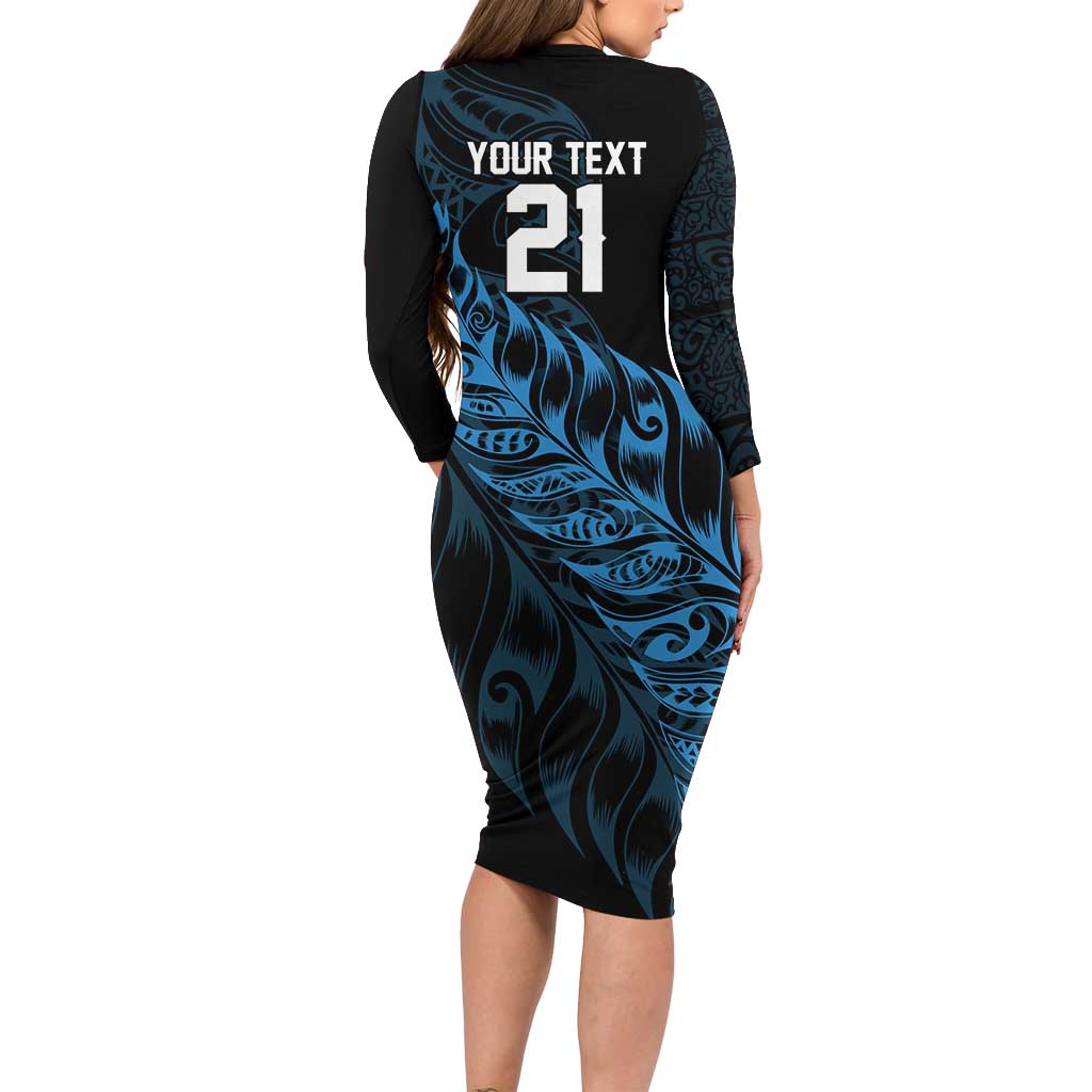 New Zealand Lawn Bowls Custom Family Matching Long Sleeve Bodycon Dress and Hawaiian Shirt Blue Maori Warrior Tribal Silver Fern - Polynesian Pride