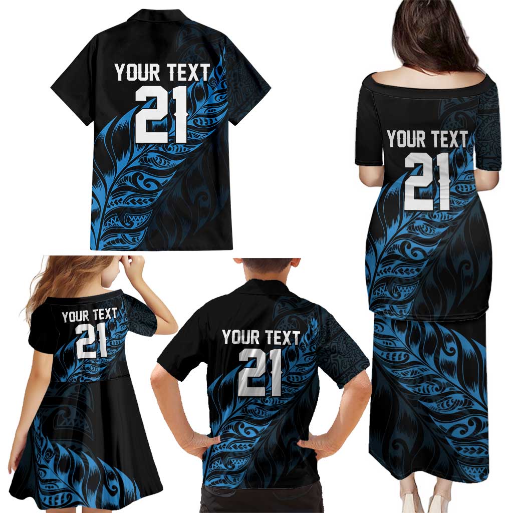 New Zealand Lawn Bowls Custom Family Matching Puletasi and Hawaiian Shirt Blue Maori Warrior Tribal Silver Fern - Polynesian Pride