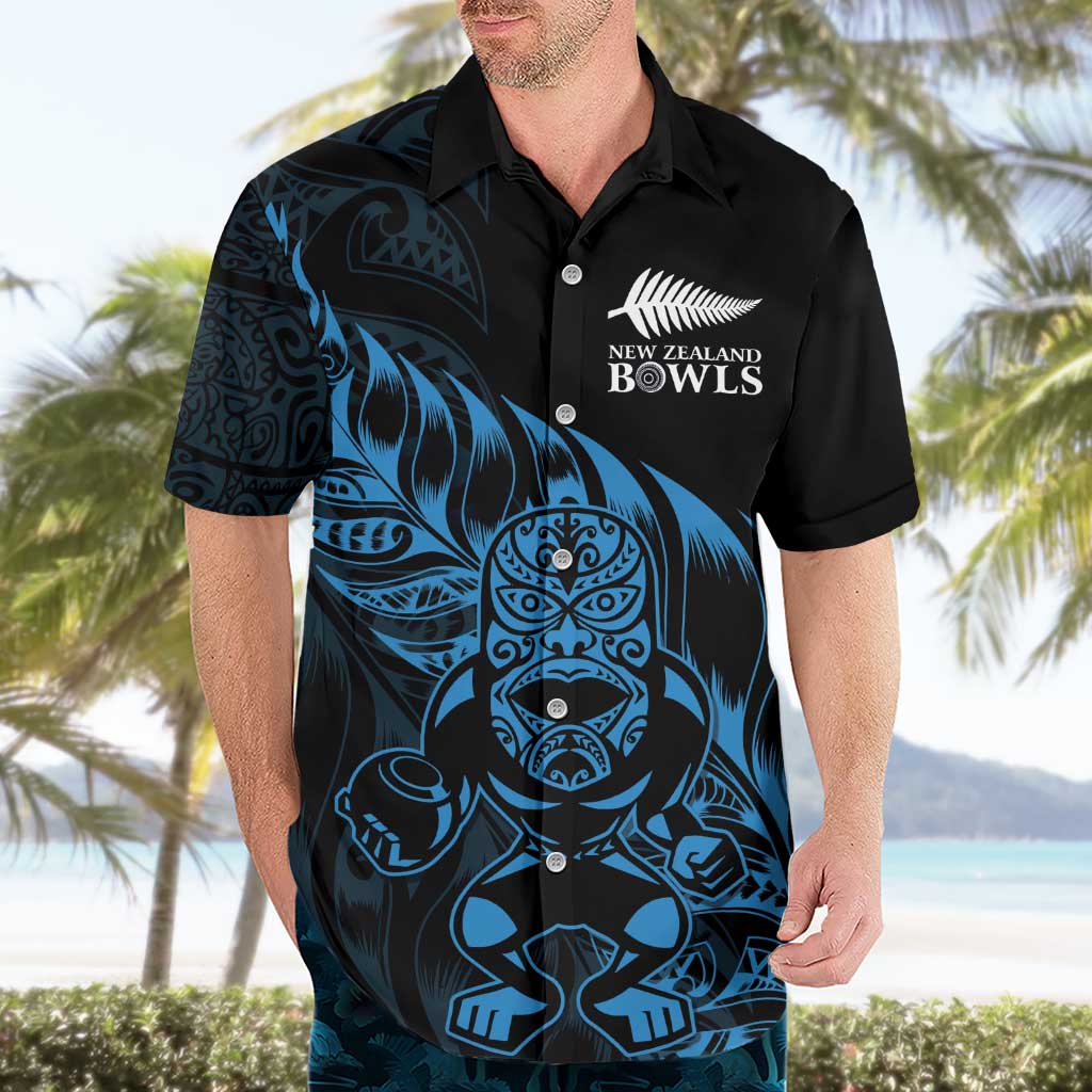 New Zealand Lawn Bowls Custom Hawaiian Shirt Blue Maori Warrior Tribal Silver Fern - Polynesian Pride