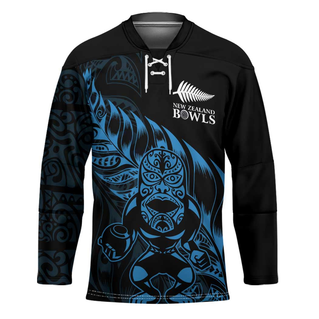 New Zealand Lawn Bowls Custom Hockey Jersey Blue Maori Warrior Tribal Silver Fern - Polynesian Pride