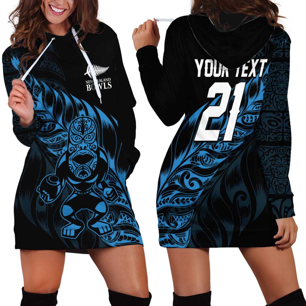 New Zealand Lawn Bowls Custom Hoodie Dress Blue Maori Warrior Tribal Silver Fern - Polynesian Pride