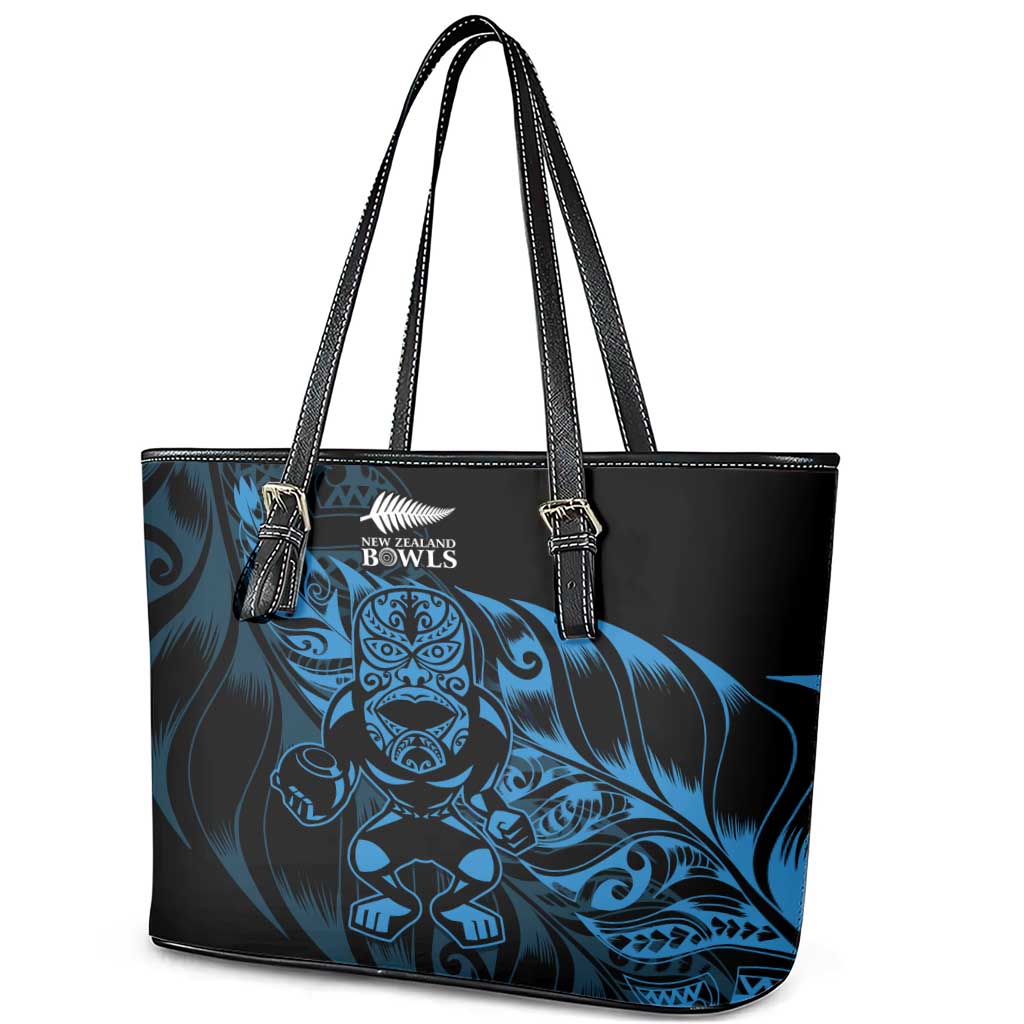 New Zealand Lawn Bowls Leather Tote Bag Blue Maori Warrior Tribal Silver Fern - Polynesian Pride