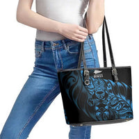 New Zealand Lawn Bowls Leather Tote Bag Blue Maori Warrior Tribal Silver Fern - Polynesian Pride