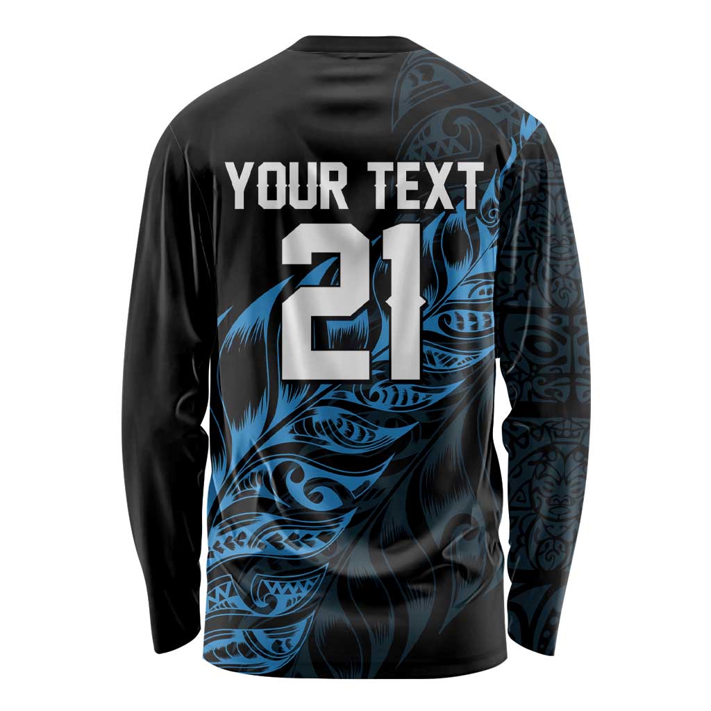 New Zealand Lawn Bowls Custom Long Sleeve Shirt Blue Maori Warrior Tribal Silver Fern - Polynesian Pride