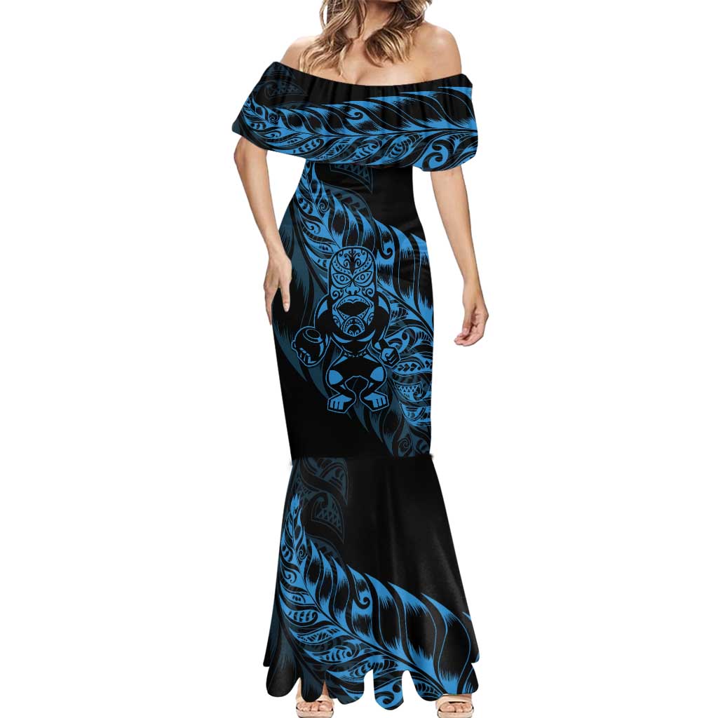 New Zealand Lawn Bowls Custom Mermaid Dress Blue Maori Warrior Tribal Silver Fern - Polynesian Pride