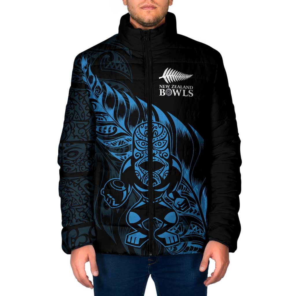 New Zealand Lawn Bowls Custom Padded Jacket Blue Maori Warrior Tribal Silver Fern - Polynesian Pride