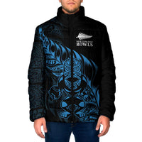 New Zealand Lawn Bowls Custom Padded Jacket Blue Maori Warrior Tribal Silver Fern - Polynesian Pride
