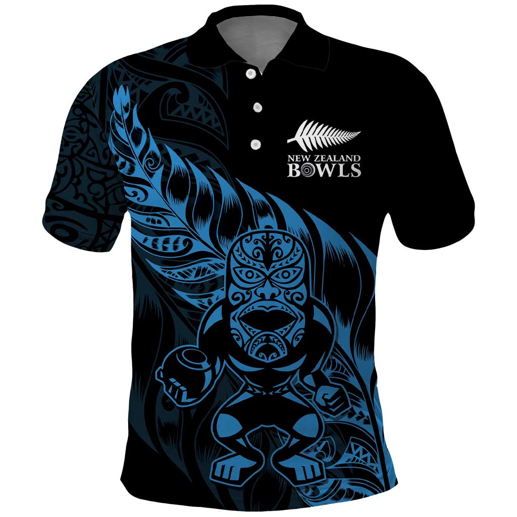 New Zealand Lawn Bowls Custom Polo Shirt Blue Maori Warrior Tribal Silver Fern - Polynesian Pride