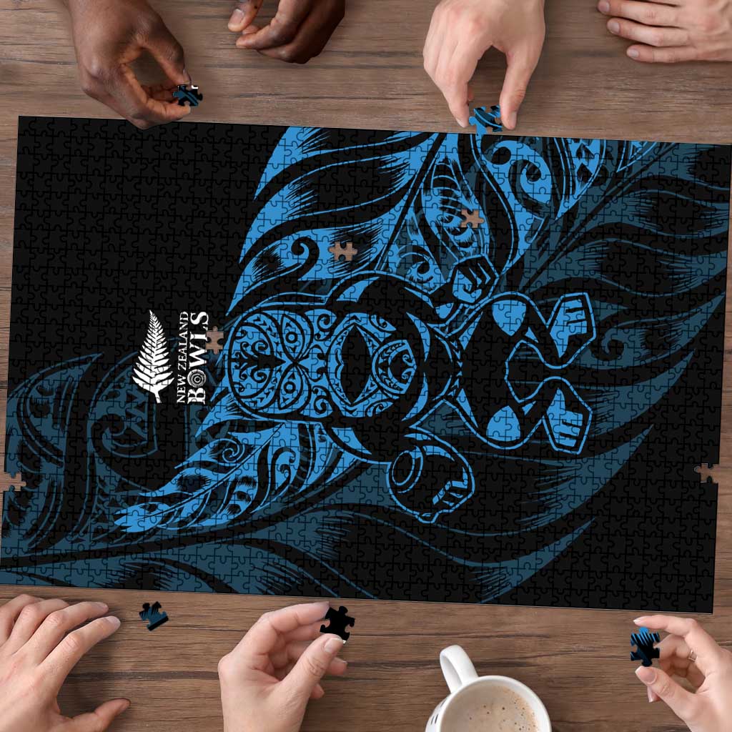 New Zealand Lawn Bowls Puzzle Blue Maori Warrior Tribal Silver Fern - Polynesian Pride