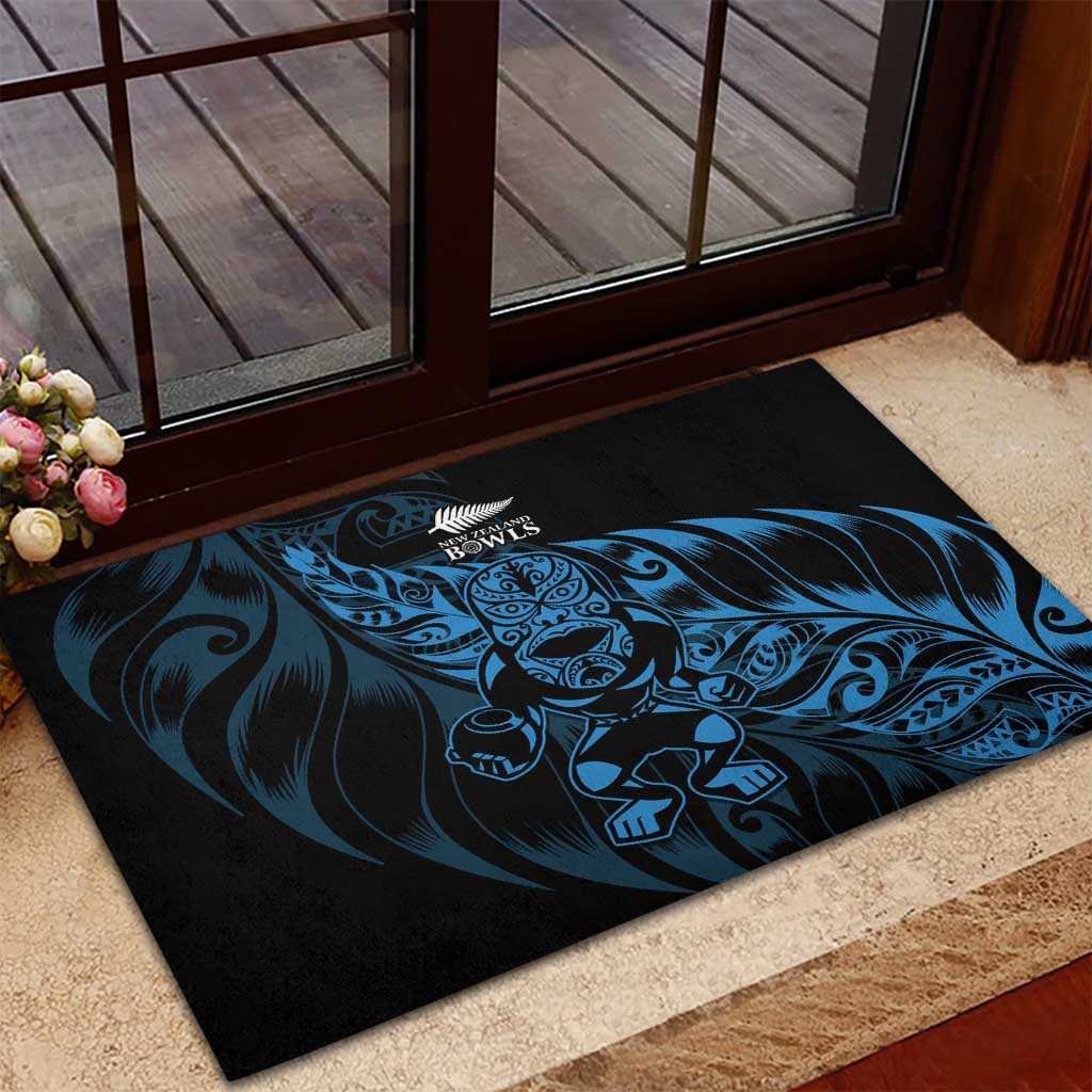 New Zealand Lawn Bowls Rubber Doormat Blue Maori Warrior Tribal Silver Fern - Polynesian Pride