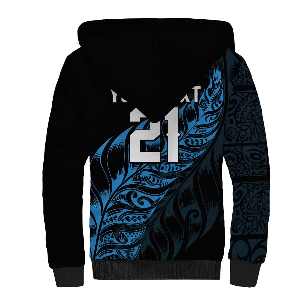 New Zealand Lawn Bowls Custom Sherpa Hoodie Blue Maori Warrior Tribal Silver Fern - Polynesian Pride