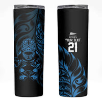 New Zealand Lawn Bowls Custom Skinny Tumbler Blue Maori Warrior Tribal Silver Fern - Polynesian Pride