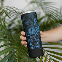 New Zealand Lawn Bowls Custom Skinny Tumbler Blue Maori Warrior Tribal Silver Fern - Polynesian Pride