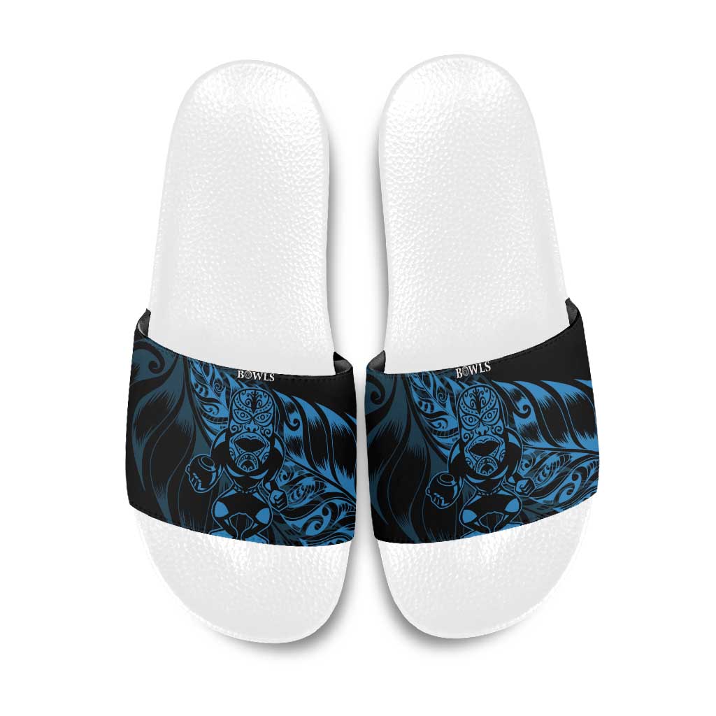 New Zealand Lawn Bowls Slide Sandals Blue Maori Warrior Tribal Silver Fern - Polynesian Pride