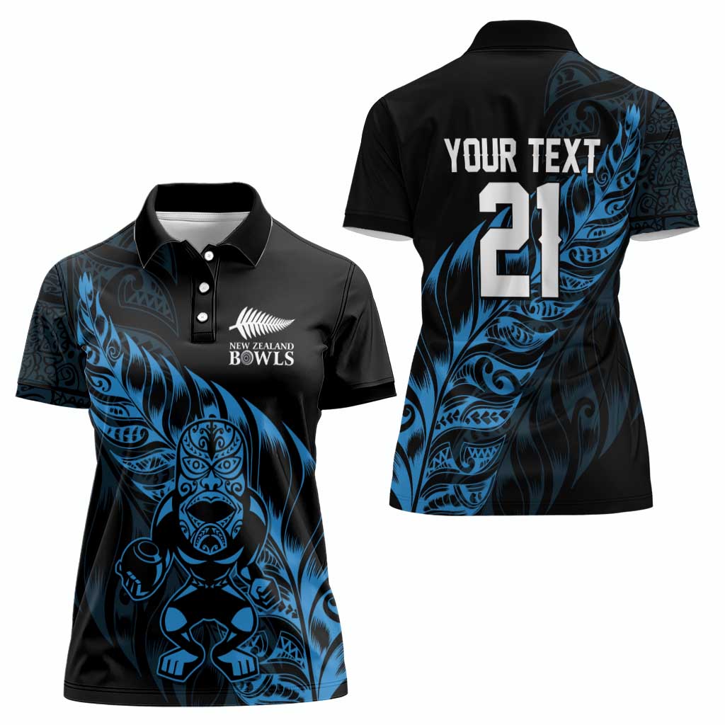New Zealand Lawn Bowls Custom Women Polo Shirt Blue Maori Warrior Tribal Silver Fern - Polynesian Pride