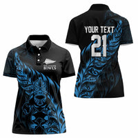 New Zealand Lawn Bowls Custom Women Polo Shirt Blue Maori Warrior Tribal Silver Fern - Polynesian Pride